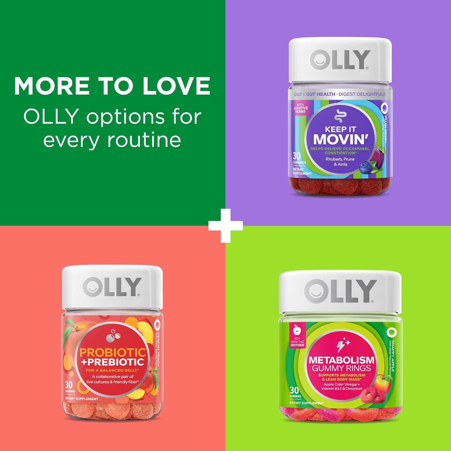 OLLY Fiber Gummy Rings, 5g Prebiotic Fiber, FOS (Fructo-oligosaccharides), Digestive Support, Berry Melon 50ct : Health & Household