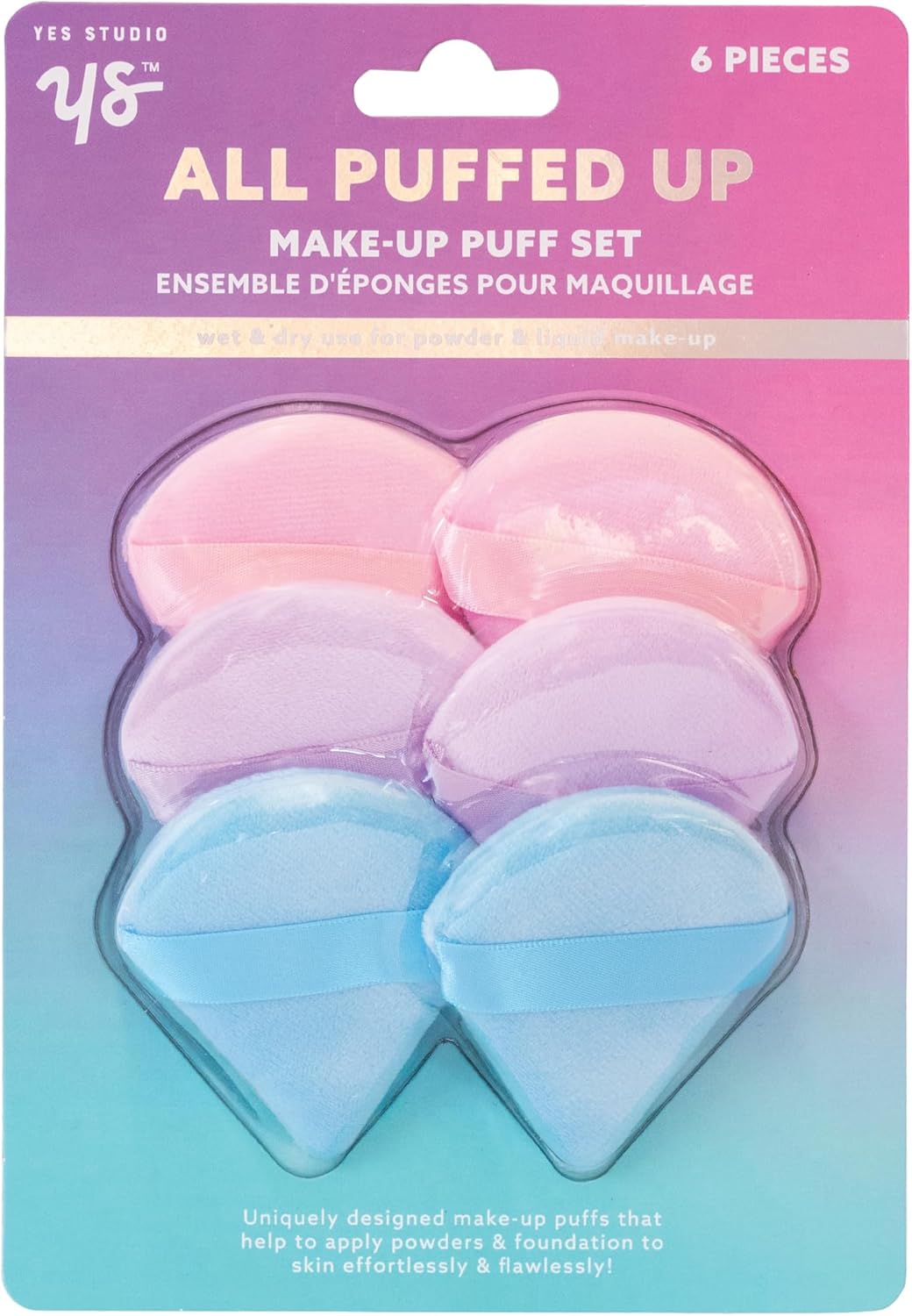Yes Studio Make-Up Powder Puffs Set Of 6 Beauty Tool Aplicator Accessories - Multicolor