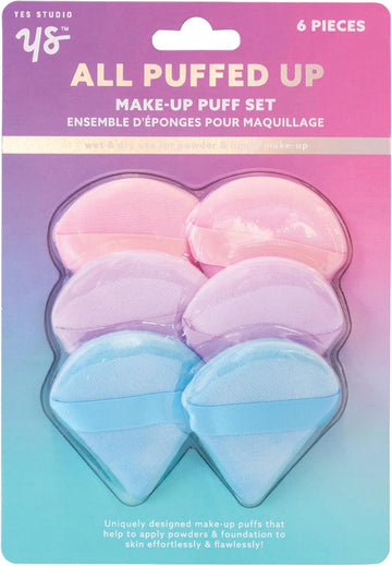 Yes Studio Make-Up Powder Puffs Set Of 6 Beauty Tool Aplicator Accessories - Multicolor