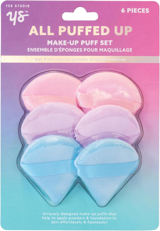 Yes Studio Make-Up Powder Puffs Set Of 6 Beauty Tool Aplicator Accessories - Multicolor