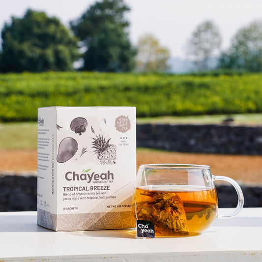 Chayeah, Tropical Breeze, White Tea & Yerba Mate Blended With Mango, Pineapple & Mangosteen, Whole Leaf Tea Bag, Caffeinated (16 Pyramid Tea Sachets)