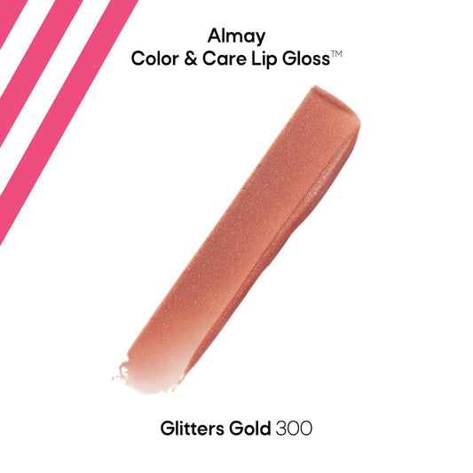 Almay Hydrating Lip Gloss, Soft Natural Colors, Prebiotic Complex, Hyaluronic Filling-Sphere Technology, 300 Glitters Gold, 0.1 Fl Oz