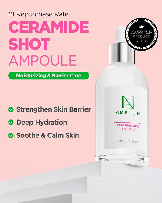 Ample:N Ceramide Shot Serum – Anti Aging And Hydrating Serum With Ceramide For Deep Moisturization – For Dry & Rough Skin To Reduces Wrinkles & Repairs Skin, 3.38 Fl.Oz