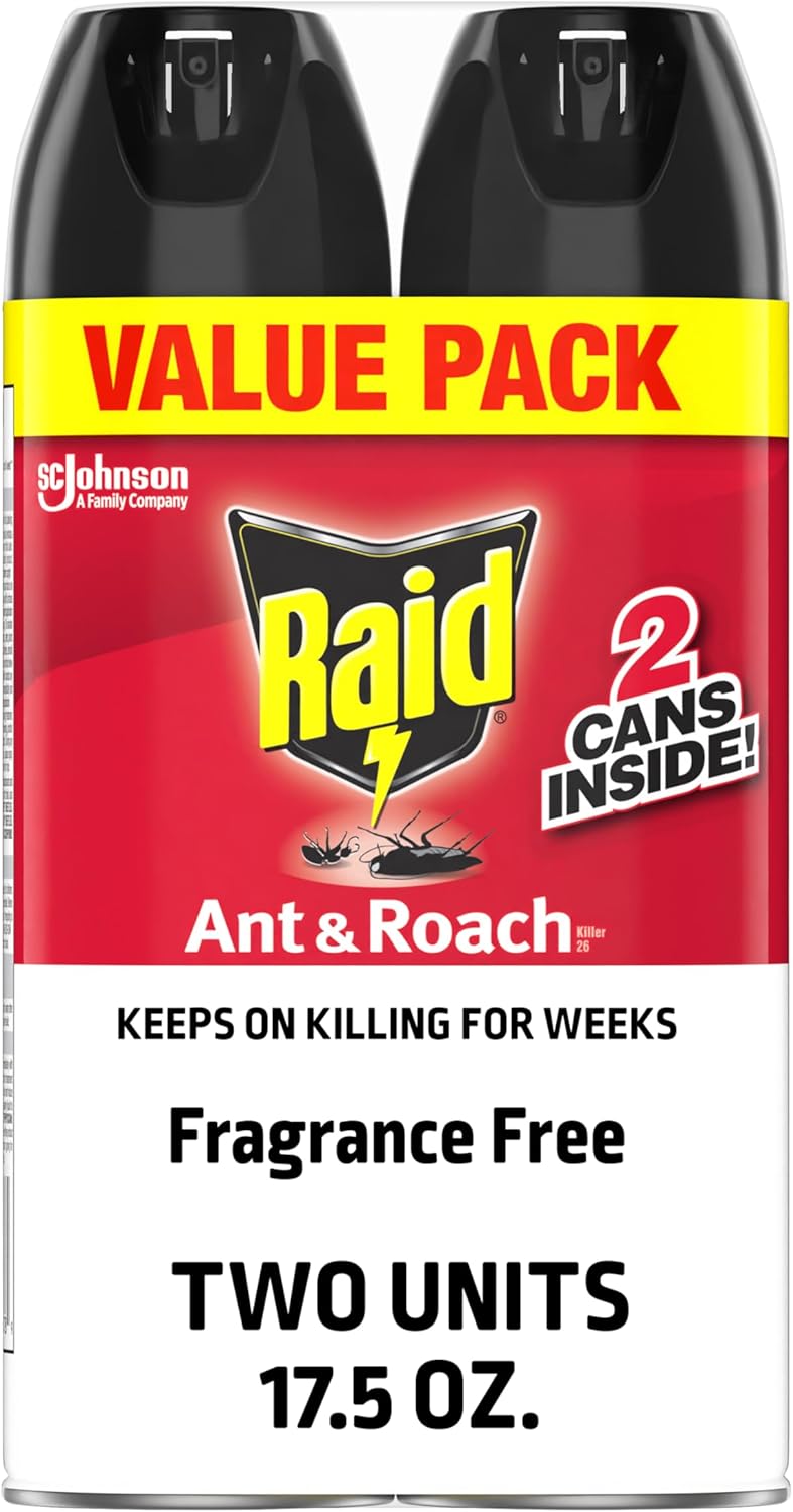 Raid Ant & Roach Killer 26, Fragrance Free Bug Killer For Home Use, Kills Bugs On Contact, 17.5 Oz, 2 Count