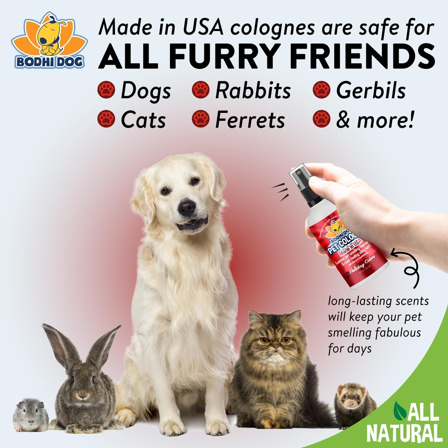 Bodhi Dog Natural Dog Cologne | Premium Scented Deodorizing Body Spray for Dogs & Cats | Neutralizes Strong Odors | Dog Perfume with Natural Dog Conditioner | Made in USA (Holiday Cider, 4 Fl Oz)