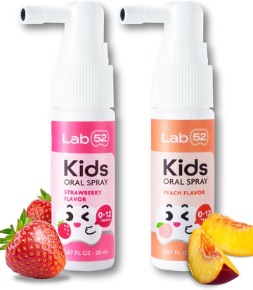 Lab52 Kids Oral Spray Duo Set, Toddler Toothpaste Helper For Cavity Repair And Fresh Breath, Children Anticavity With Fluoride Free For Newborn To Preschoolers, Xylitol (Strawberry & Peach)