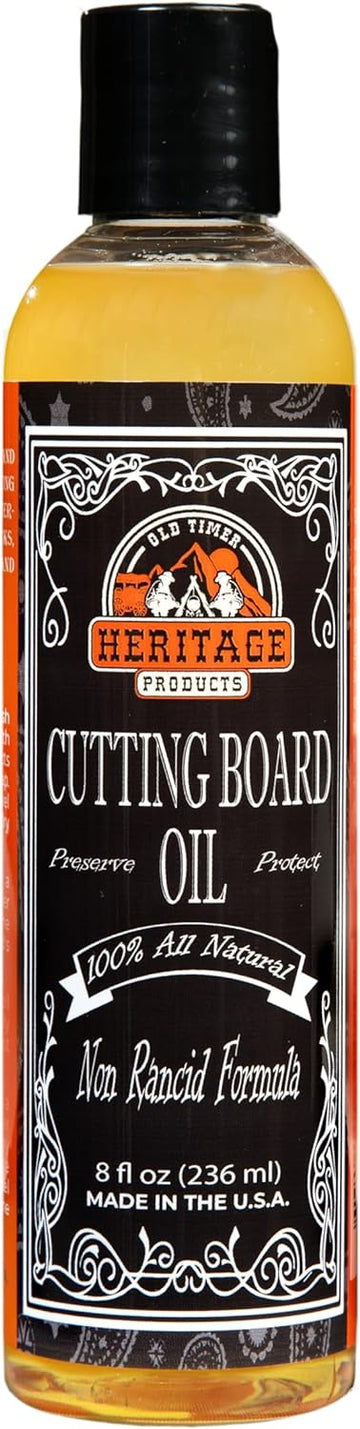 Heritage Products Cutting Board Oil - Food Grade Butcher Block Oil for Utensils, Bowls, Countertops - 100% Natural Plant Based Wood Conditioner is Flavorless, Scent-Free, and No Sticky Residue (8 oz)