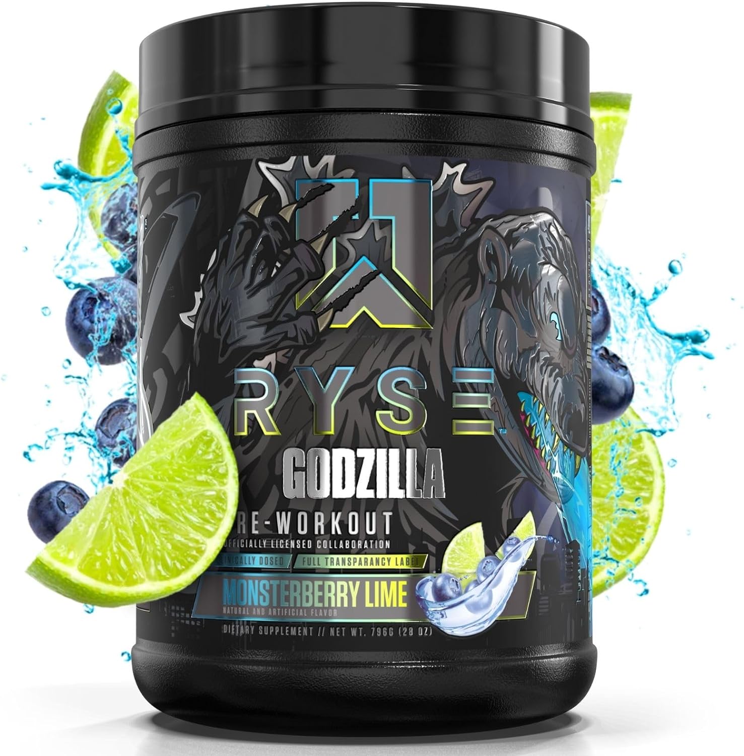 RYSE Up Supplements Noel Deyzel x Godzilla Pre Workout | Intense Pumps, Energy, & Focus | Citrulline & Beta Alanine | 400mg Total Caffeine | 40 Servings (Monsterberry Lime)