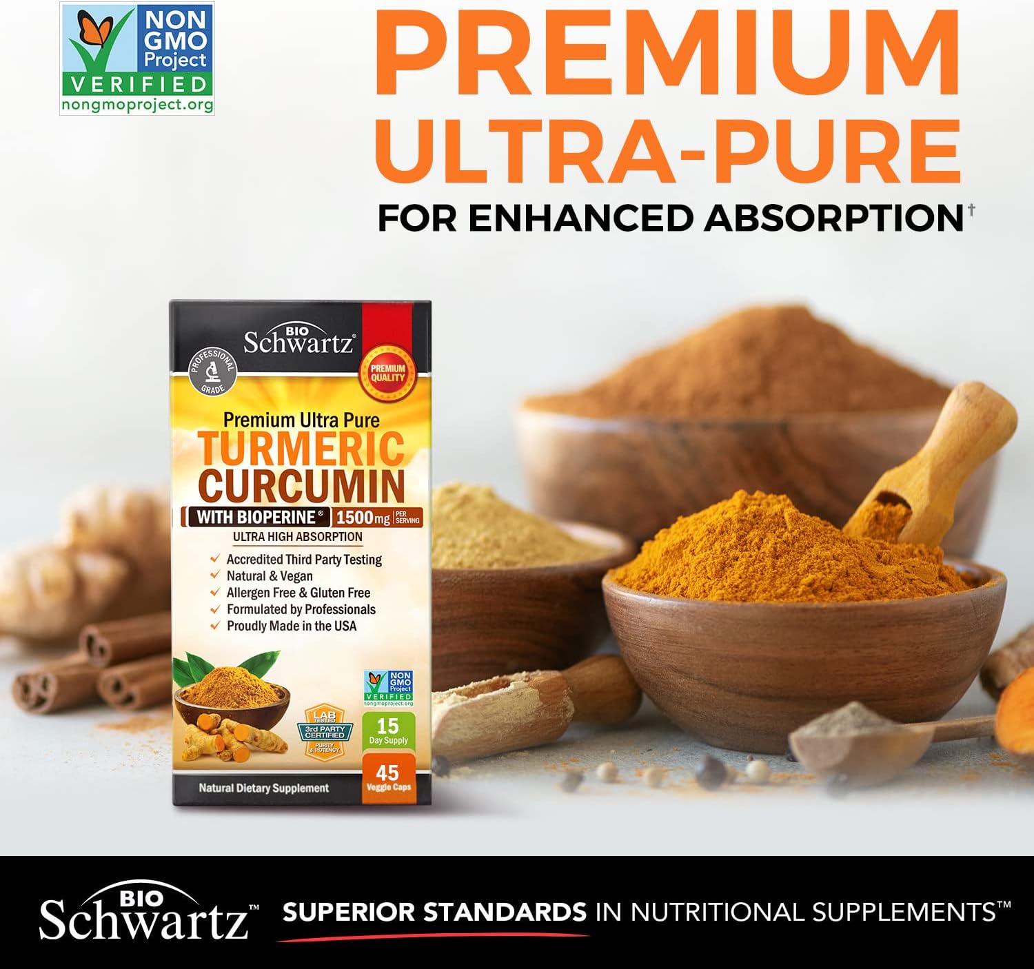 Turmeric Curcumin 1500mg 45 Count + Magnesium Bisglycinate 90 Count Bundle : Health & Household