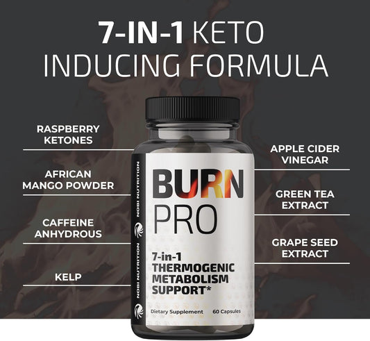 Burn Pro 7-In-1 Thermogenic Metabolism Booster | Weight Management Support Supplement With Appetite & Energy Support | Bloating Relief, Targeted Belly Toning & Keto Inducing | Slim, Trim & Tone | 60Ct