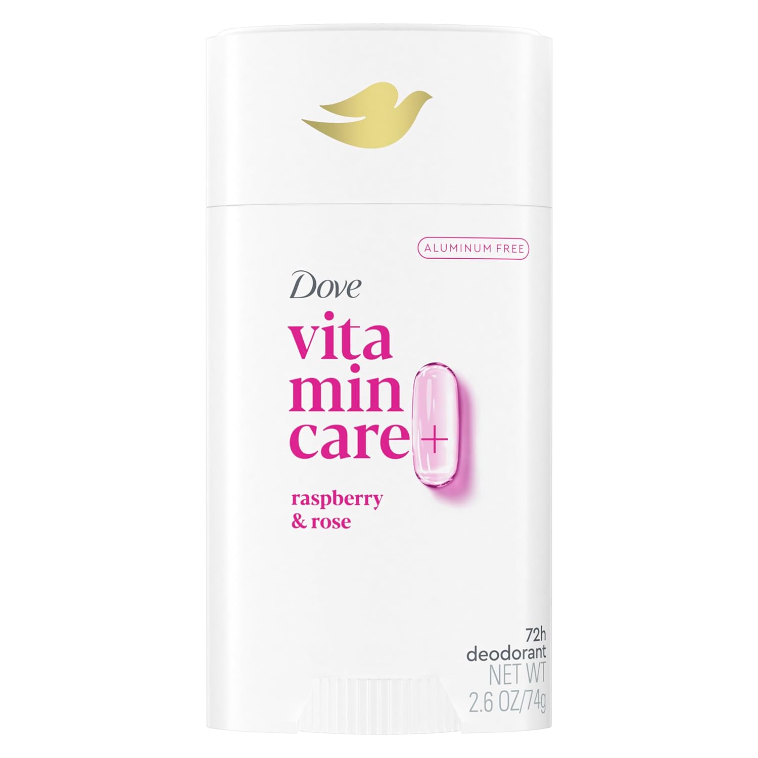 Dove Vitamincare+ Aluminum Free Deodorant Stick Raspberry & Rose For 72H Odor Protection Breathable Deodorant For Women 2.6 Oz