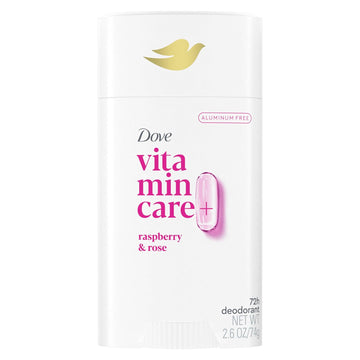 Dove Vitamincare+ Aluminum Free Deodorant Stick Raspberry & Rose For 72H Odor Protection Breathable Deodorant For Women 2.6 Oz