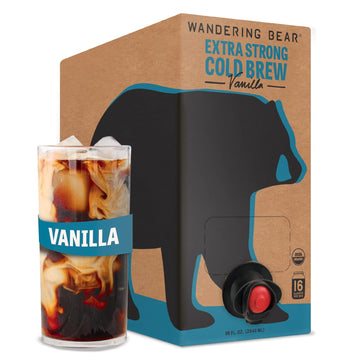 Wandering Bear Organic Vanilla Cold Brew Coffee On Tap, 96 Fl Oz - Extra Strong, Smooth, Unsweetened, Shelf-Stable, Ready To Drink Iced Coffee