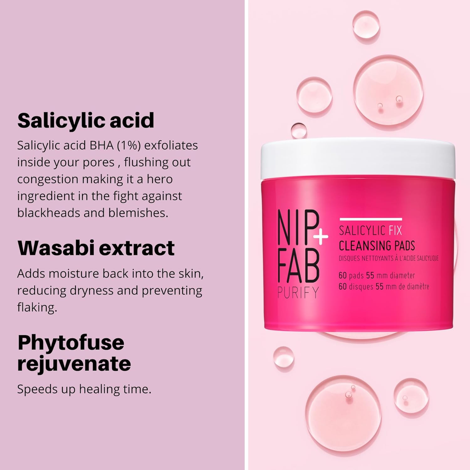 Nip + Fab Saliyclic Fix Night Pads for Face with Hyaluronic Acid, Exfoliating Facial Pad BHA Exfoliant for Skin Hydration Acne Breakouts and Blemishes, 60 Pads, 80 ml (Pack of 2) : Amazon.co.uk: Beauty