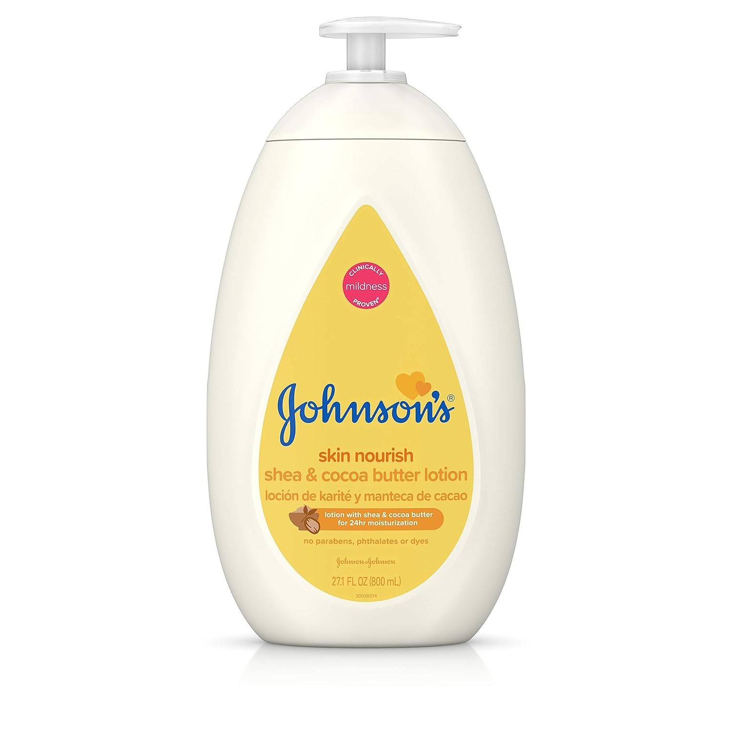 Johnson's Moisturizing Dry Skin Baby Lotion with Shea & Cocoa Butter, Hypoallergenic and Dermatologist-Tested with Clinically Proven Mildness Formula, 27.1 fl. oz