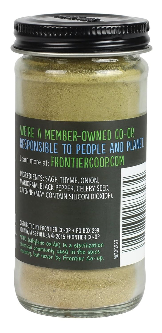 Frontier Co-Op Salt-Free Poultry Seasoning, 1.34 Ounce Bottle, Blend Of Sage, Thyme & Onion, Perfect For Poultry & Stuffing