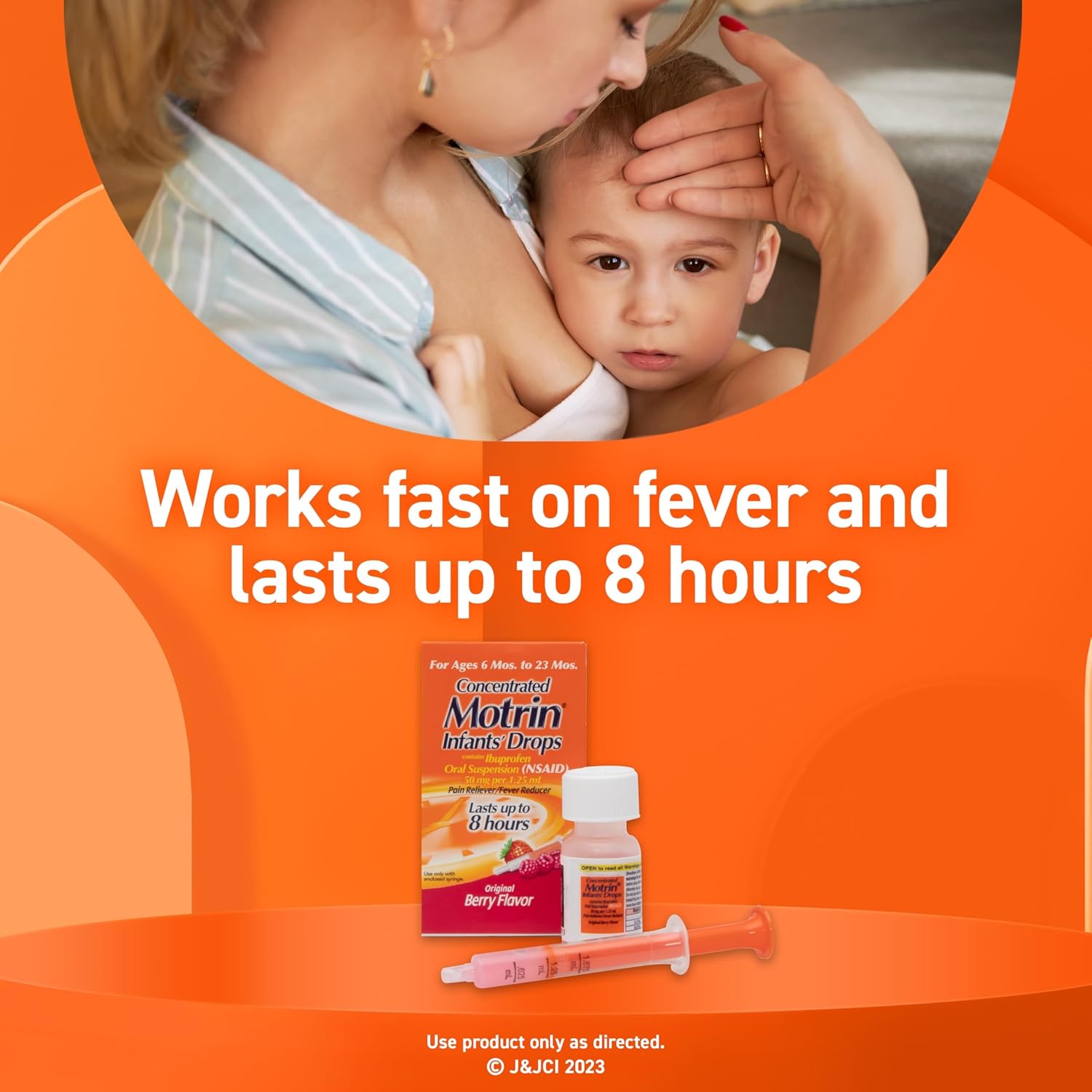 Infants' Motrin Oral Suspension Concentrated Liquid Medicine Drops With Ibuprofen, Nsaid Fever Reducer & Pain Reliever For Babies, Dye Free, Alcohol-Free, Original Berry Flavor, 1 Fl. Oz