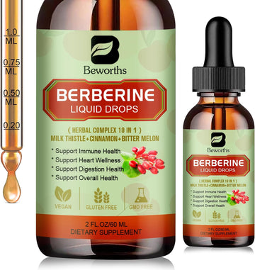 Berberine Hcl Supplement - Berberine Liquid Drops With Turmeric, Ceylon Cinnamon, Bitter Melon, Milk Thistle, Berberine Veggie Supplement For Immune, Digestion System And Heart Health Support