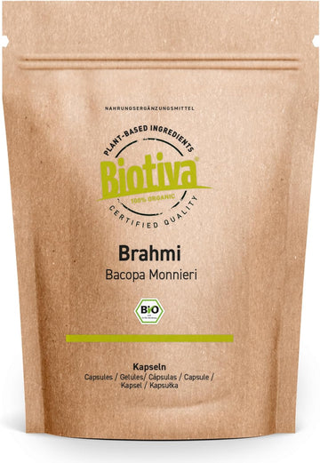 Biotiva Brahmi Capsules Organic - 500 Veggie Capsules - 500mg per Capsule - Bacopa Monnieri - Memory Plant - Vegan - No Additives - Bottled and Controlled in Germany (DE-ÖKO-005)