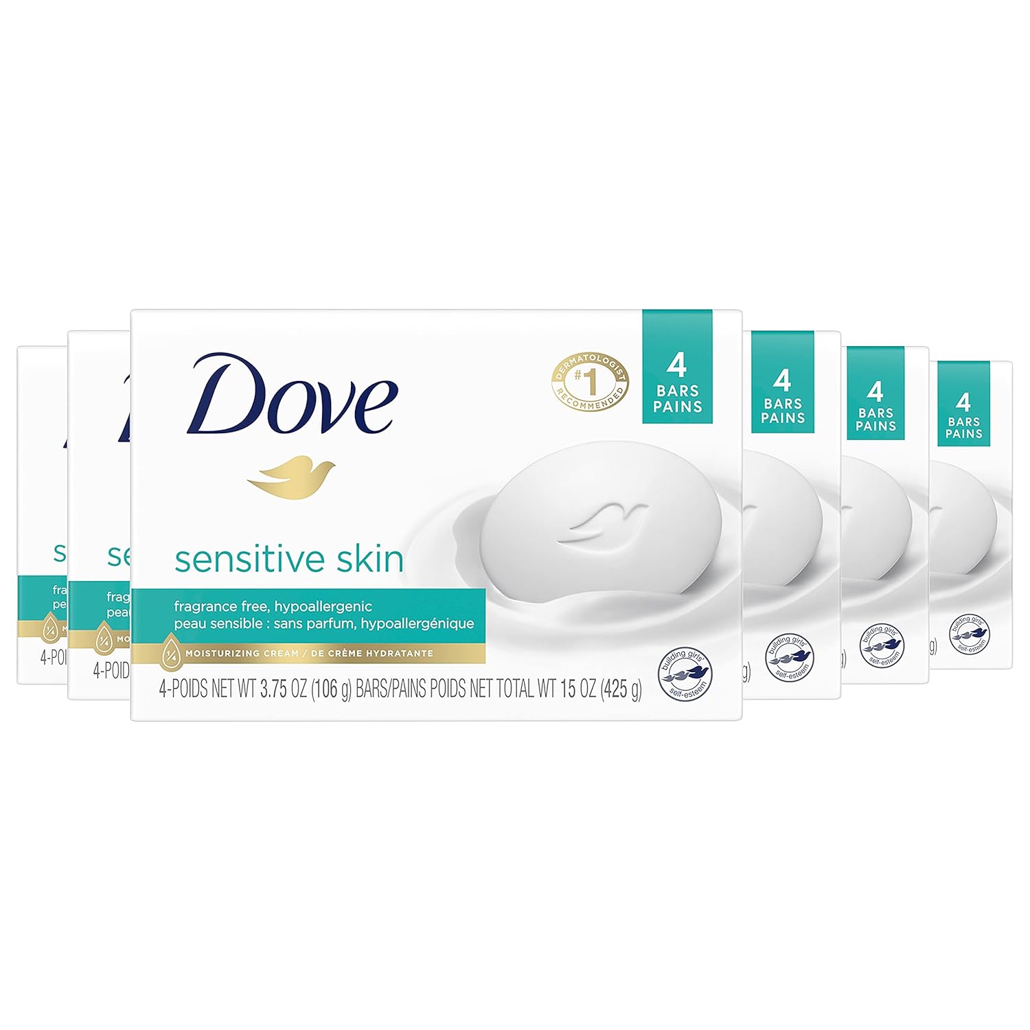 Dove Beauty Bar More Moisturizing Than Bar Soap For Softer Skin, Fragrance Free, Hypoallergenic Sensitive Skin With Gentle Cleanser 3.75 Oz 24 Bars