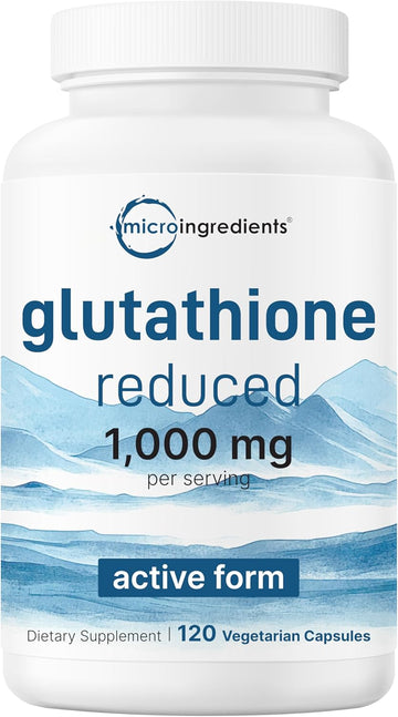 Micro Ingredients Glutathione 1,000Mg, 120 Veggie Capsules | Extra Strength Reduced Glutathione + Active Antioxidant Form | Liver Health & Immune Support Supplement | Non-Gmo, Gluten Free, Vegan