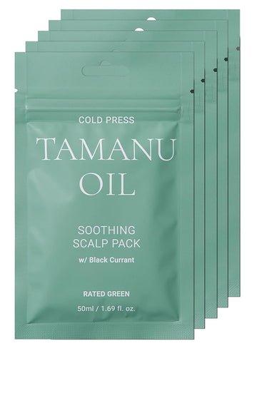 RATED GREEN Cold Press Tamanu Oil Soothing Scalp Pack w/Black Currant | Korean Hair Care Hair Conditioning Mask | Deep Conditioning Hair Mask for Dry Damaged Hair (Pack of 5, 8.45 Fl. Oz)