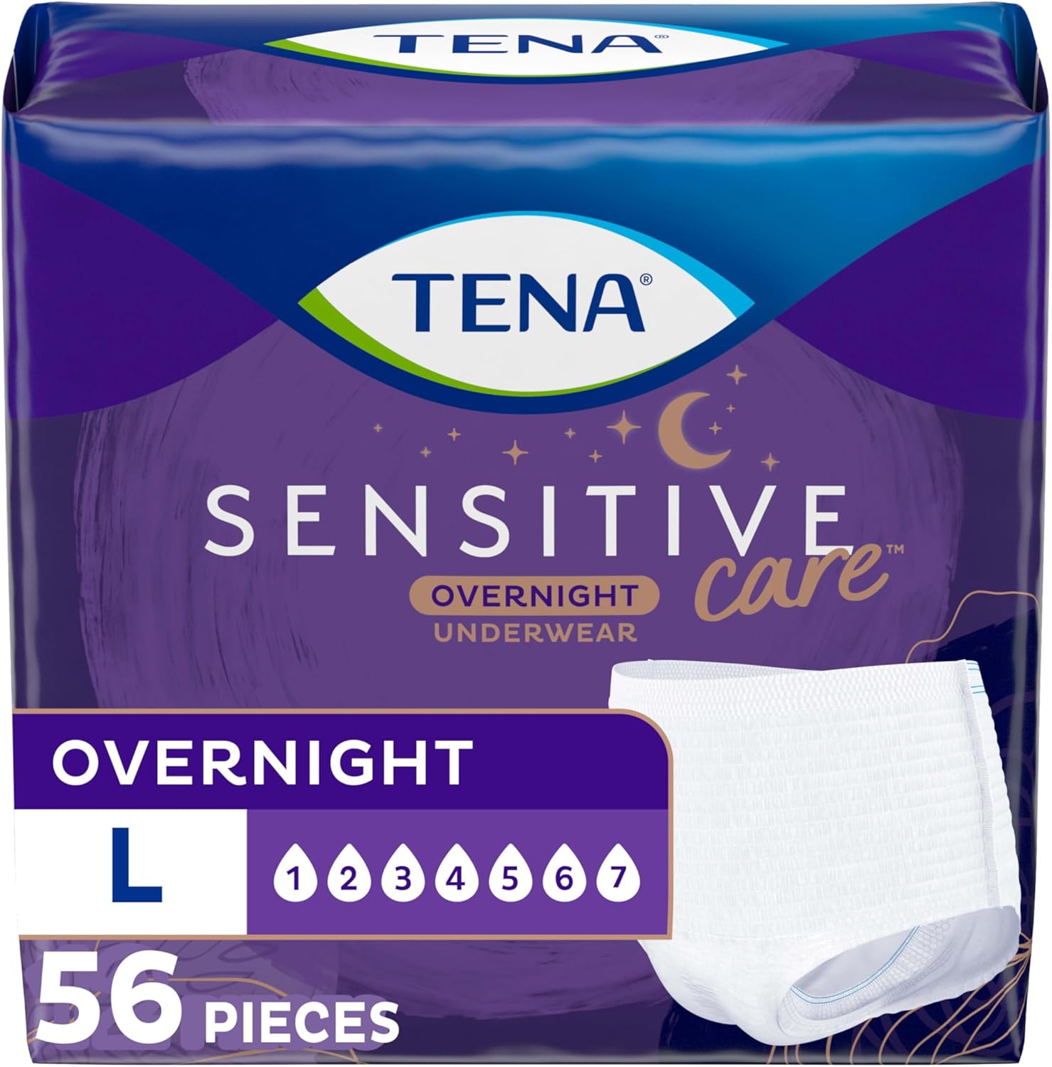 Tena Incontinence Underwear For Women, Overnight Absorbency, Sensitive Care - Large - 56 Count