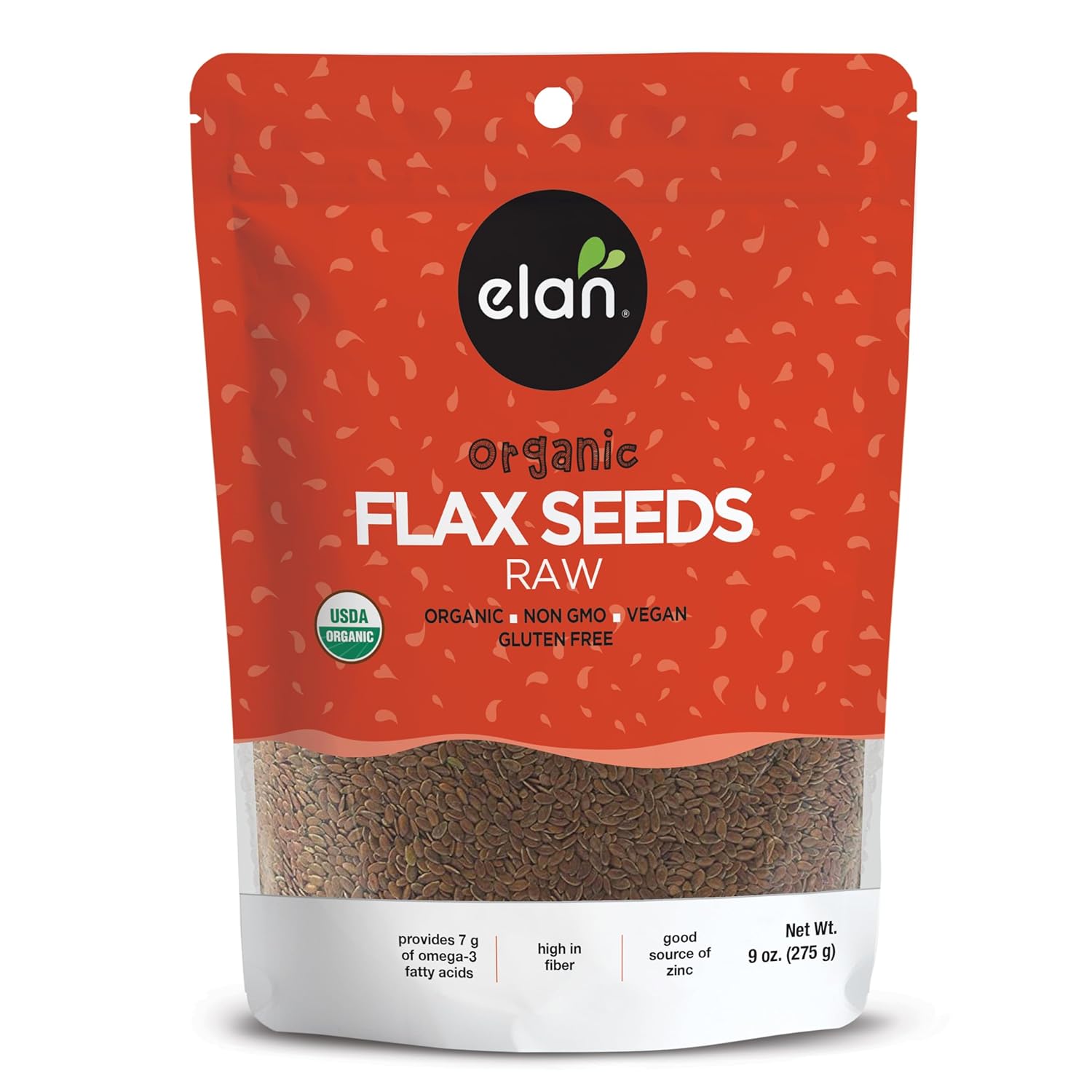 Elan Organic Flax Seed, 9.7 Oz, Whole Seeds, Raw Seeds, Non-Gmo, Vegan, Gluten-Free, Kosher, High In Fiber, Gels Easily