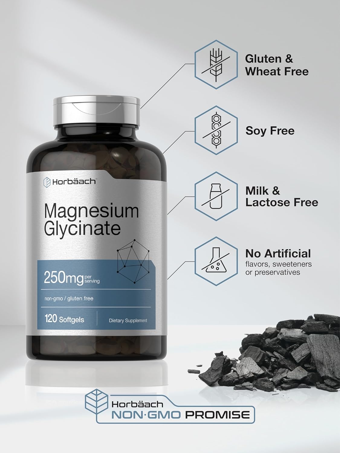 Horbäach Magnesium Glycinate | 250mg | 120 Softgels | Non-GMO and Gluten Free Supplement : Health & Household