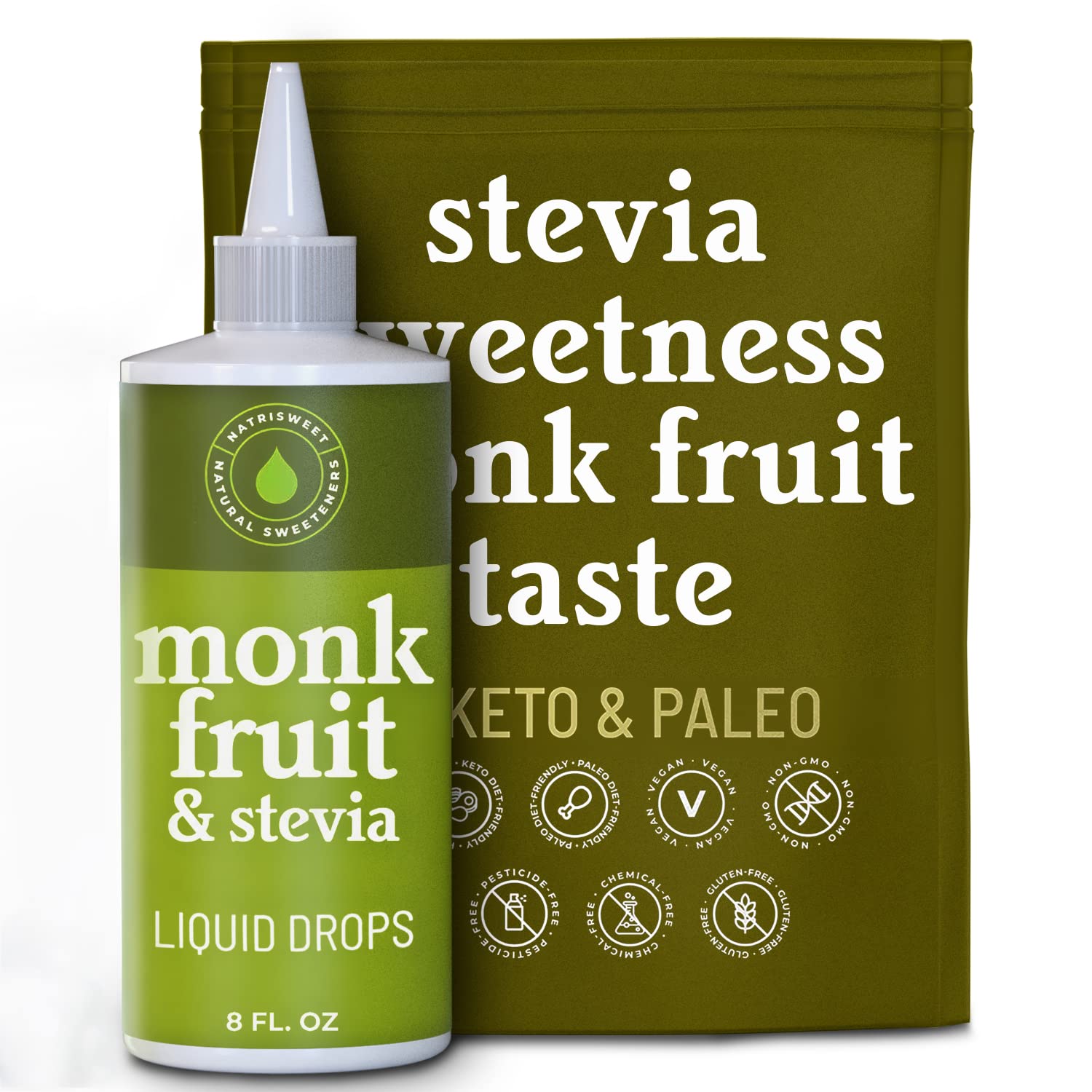 Natrisweet Monk Fruit & Stevia Liquid Drops, 8 Fl Oz | Zero-Calorie, Zero-Sugar, & Keto-Friendly Food Sweetener & Natural Flavoring For Coffee, Tea, & Drinks | Pure Monkfruit Blend & Sugar Alternative