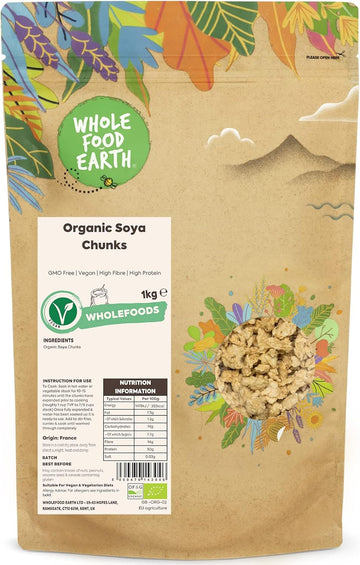 Wholefood Earth Organic Soya Chunks 3Kg Gmo Free | Vegan | High Fibre | High Protein | Certified Organic (Packaging May Vary)