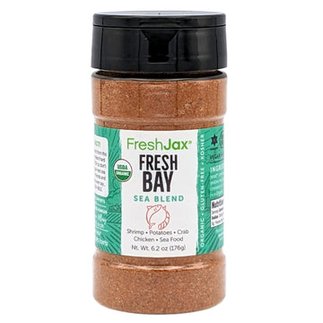 FreshJax Organic Fresh Bay Seafood Seasoning Blend (6.2 oz Bottle) Non GMO, Gluten Free, Keto, Paleo, No Preservatives Fresh Bay Seasoning | Handcrafted in Jacksonville