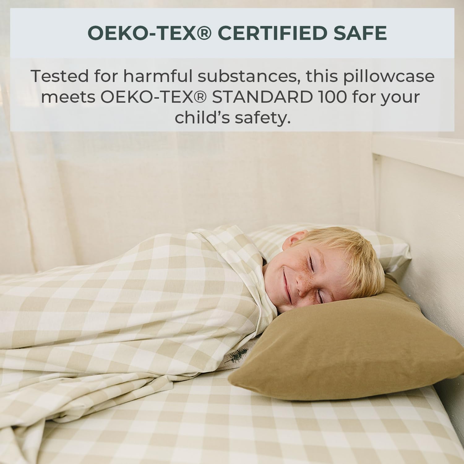Pobibaby - 2 Pack Premium Toddler Solid Pillowcase - Ultra Soft Jersey Knit - Crib Pillow, Kids Pillow, Travel Pillow Case Cover (Gingham Khaki)