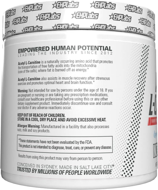 EHPlabs Acetyl L Carnitine Powder, Supports Natural Energy Production, Supports Metabolism, Assists in Healthy Brain Function, Supports Heart Health, Vegan, Gluten Free, Non GMO - 100 Servings