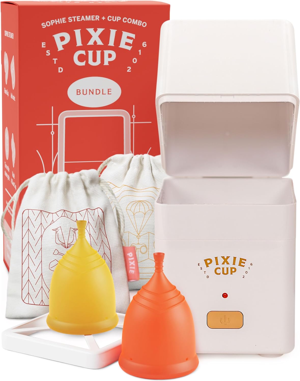 Menstrual Cups with Sterilizer - Ranked 1 for Most Comfortable Soft Reusable Period Cup - Kills 99.9% of Germs with Cleaner Steamer - Wash Your Cup in 3 Minutes! - Compact Sanitizer Kit