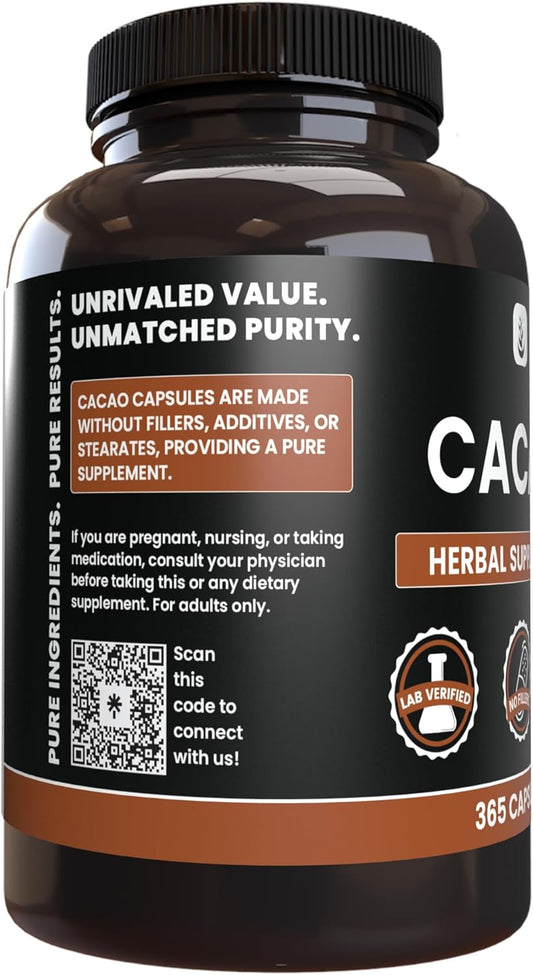 Pure Original Ingredients Cacao (365 Capsules) No Magnesium Or Rice Fillers, Always Pure, Lab Verified
