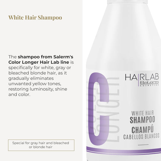 Salerm - Shampoo For White And Bleached Hair - White Hair Lab Shampoo - 300 Ml - Eliminates Yellow Tones - Adds Brightness To Gray And Blonde Hair - Paraben-Free