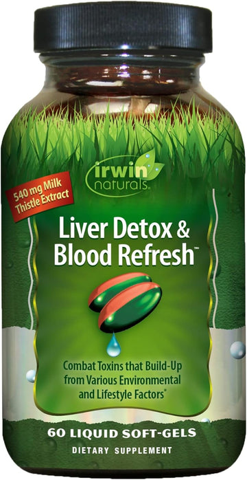 Irwin Naturals Liver Detox & Blood Refresh Powerful Herbal Whole-Body Cleanse & Detox With 540Mg Milk Thistle, Dandelion, Echinacea, Turmeric & More - Antioxidant Support - 60 Liquid Softgels