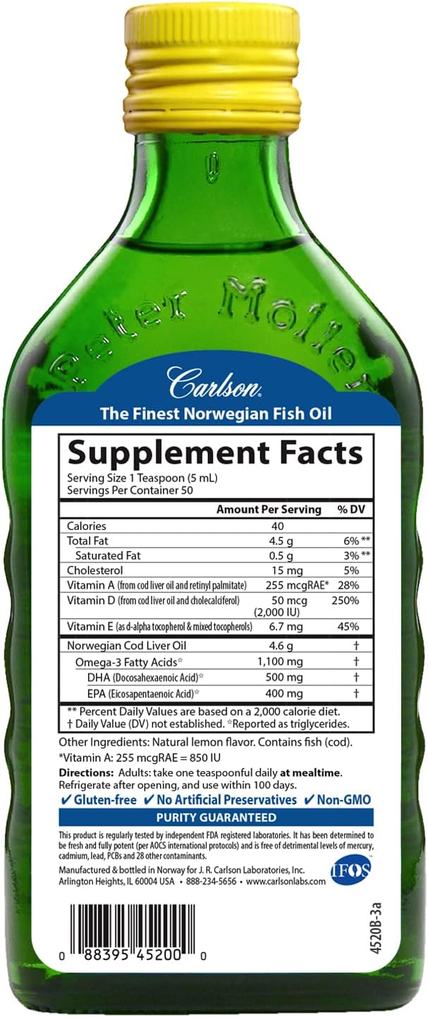 Carlson - Immune Omega, 2000 IU (50 mg) Vitamin D3 + Omega-3s, Immune Support, Antioxidant Blend, Natural Lemon avor, 250 ml