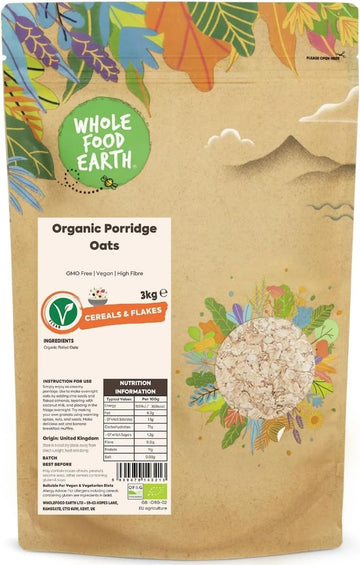 Wholefood Earth Organic Porridge Oats – 500G | Gmo Free | Vegan | High Fibre | Certified Organic