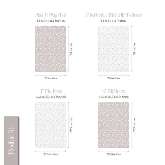 Ely'S & Co. Pack N Play Portable Crib Sheet Set 100% Jersey Cotton Unisex For Baby Girl And Baby Boy - Tan Drawn Star Design
