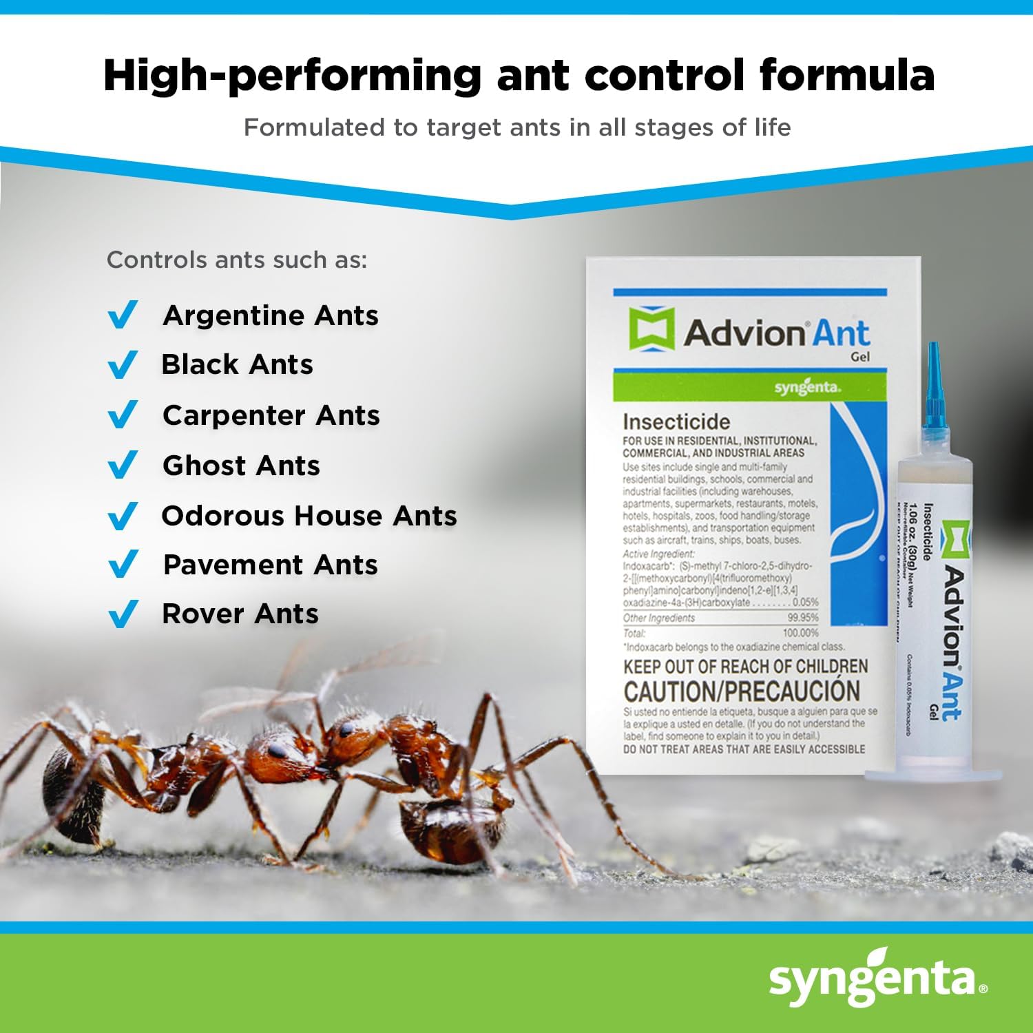 Advion Ant Gel Bait, 1 30-Gram Tube, 1 Plunger And 1 Tip, Effective Ant Bait, Formulated With 0.05% Indoxacarb, Indoor And Outdoor Use, Ant Killer Gel For Control Of Most Major Ant Species