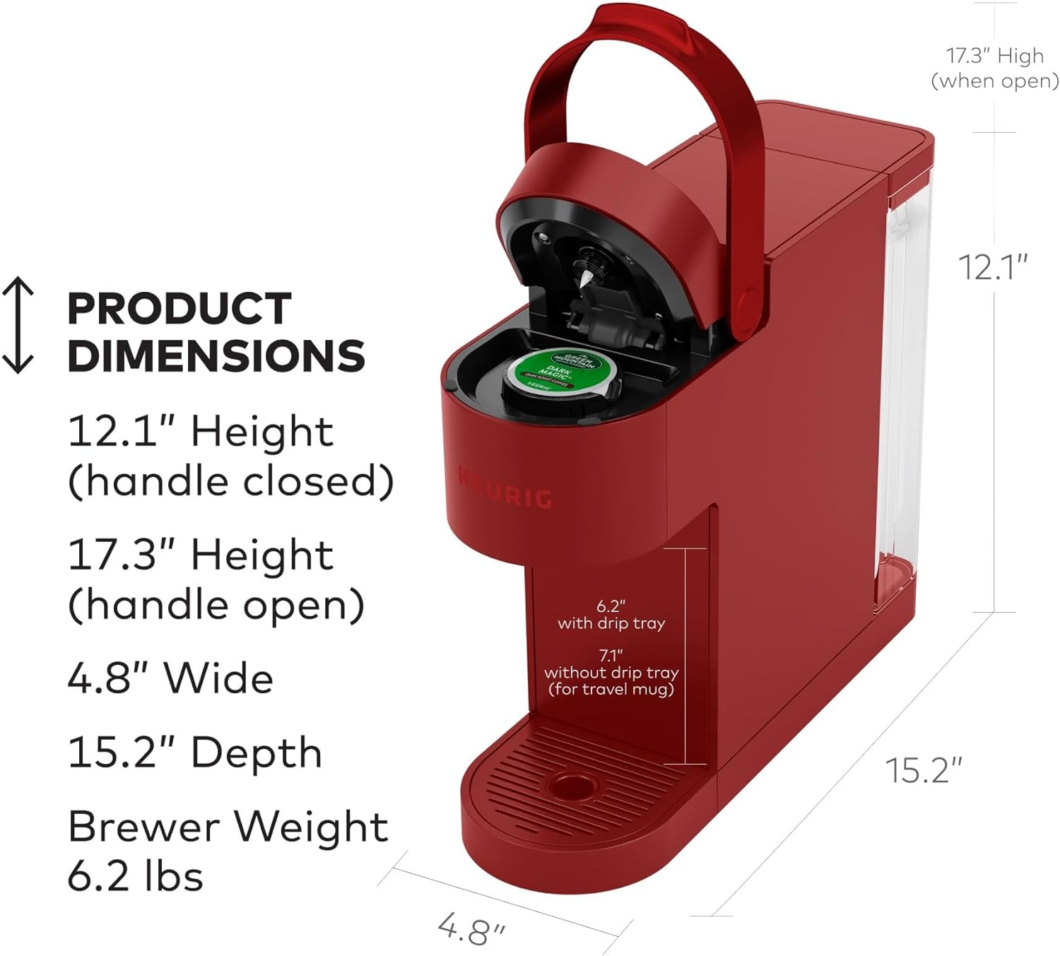 Keurig® K- Slim® Single Serve K-Cup Pod Coffee Maker, Multistream™ Technology, Scarlet Red: Home & Kitchen