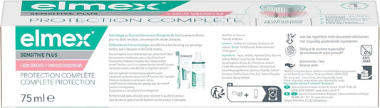 Elmex Sensitive Plus Full Protection Toothpaste 75Ml Protects Against Sensitive Teeth And Gum Irritation, Remineralizes Enamel, Tartar
