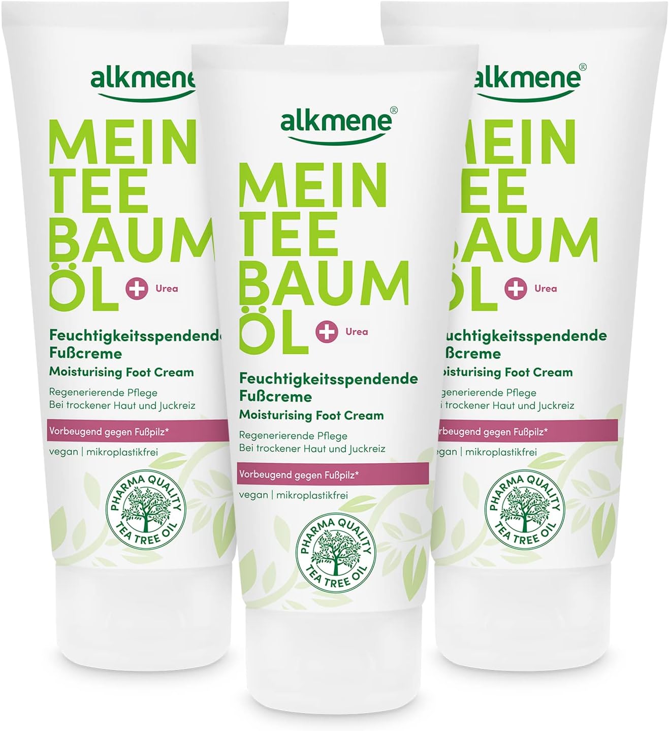 alkmene foot cream with Australian tea tree oil - intensive care for dry and chapped skin - vegan foot care without silicones, parabens & mineral oil - foot cream in a pack of 3 (3x 100 ml)