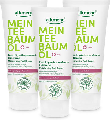 alkmene foot cream with Australian tea tree oil - intensive care for dry and chapped skin - vegan foot care without silicones, parabens & mineral oil - foot cream in a pack of 3 (3x 100 ml)