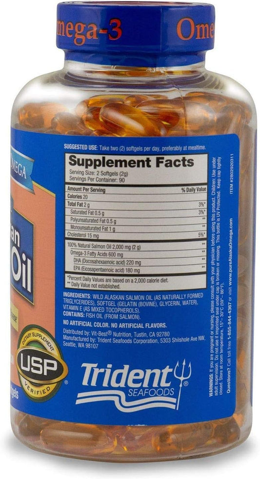 Pure Alaska Omega-3 Wild Alaskan Salmon Oil 1000Mg Softgels 180-Count
