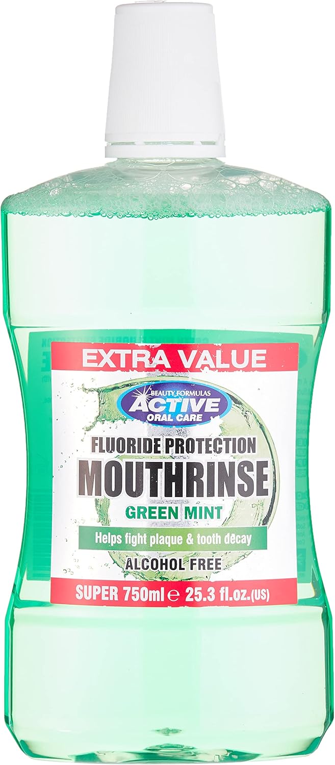 Beauty Formulas Active Oral Care Alcohol-Free Fluoride Mouth Rinse, Green Mint