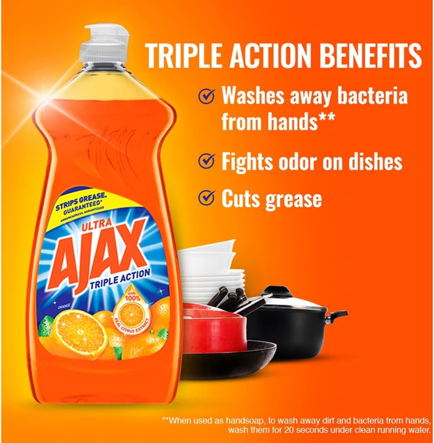 AJAX Ultra Triple Action Liquid Dish Soap - Liquid - 28 fl oz (0.9 quart) - Citrus Scent - 9 / Carton - Orange : Health & Household
