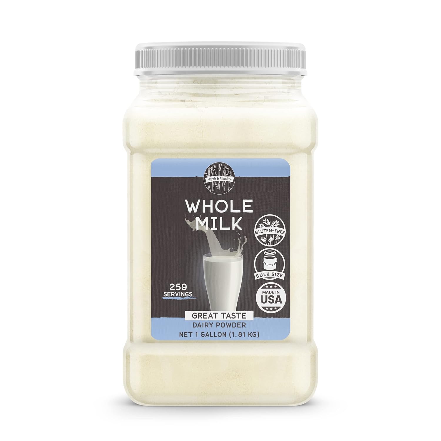 Birch & Meadow 1 Gallon Jug Of Whole Milk Powder, Light Sweet Taste, Food Storage